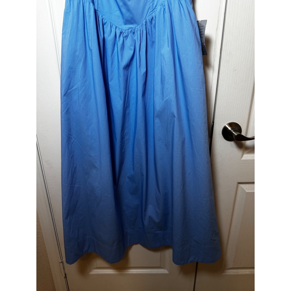 ASTR The Label Blue Poplin Bustier Midi Dress Ruched Tie Front Pockets Size M - Picture 5 of 9